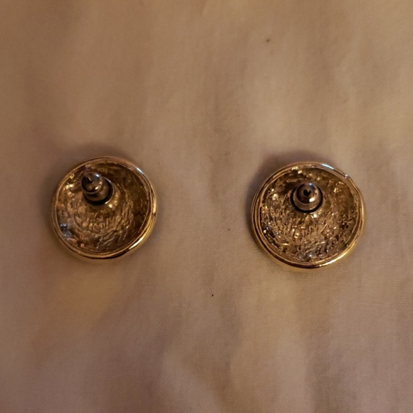 BLACK & GOLD ROUND EARRINGS WITH RHINESTONES - Picture 2 of 3